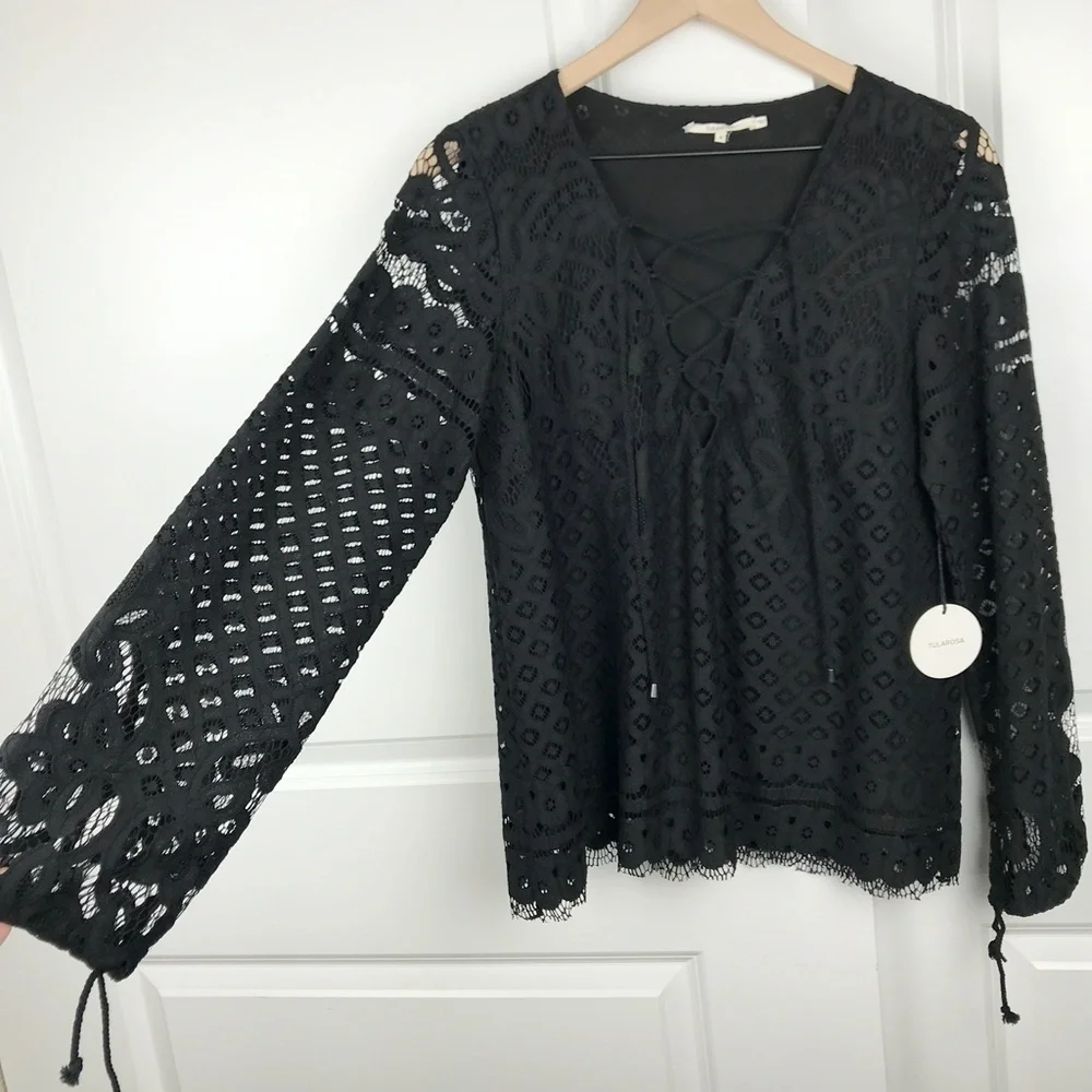NWT REVOLVE Tularosa Black Lace Puff Long Sleeve with Tie Details Top- S
